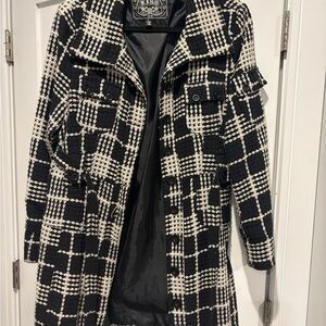 last kiss Black and White Windowpane Trench Coat